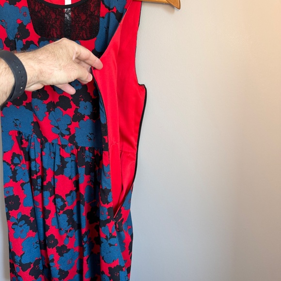 Kensie Sleeveless Fit and Flare Party Dress Lined Red Floral Small Babydoll - Picture 7 of 13